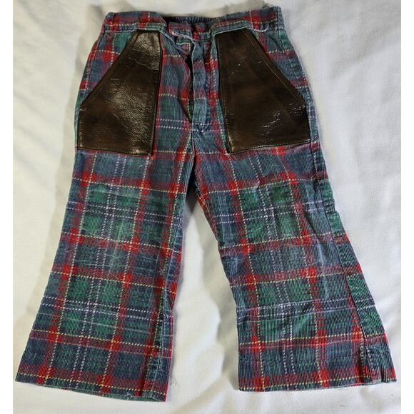 Vintage 2T Girls Pants Jack Tar Togs Plaid Beige Brown Button Pocket Pant 1970s - Picture 7 of 14